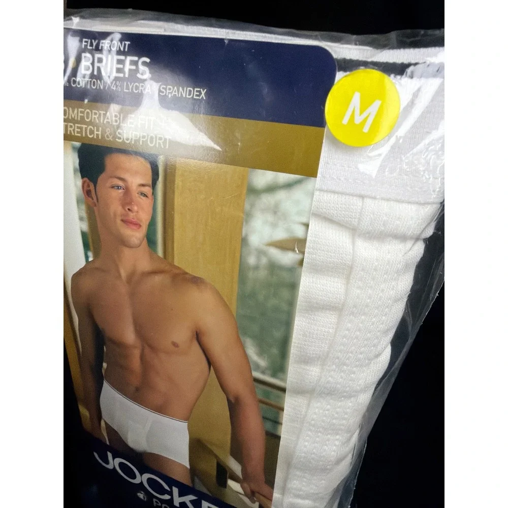 Jockey‎ Pouch Fly Front Briefs Men Size M White Cotton Spandex 3-Pack Style 1135